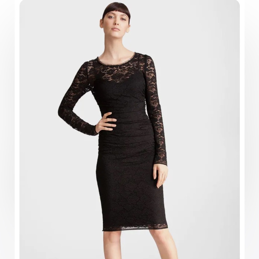 DOLCE & GABBANA LONG SLEEVE RUCHED LACE DRESS SIZE 8
